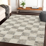 5' x 8' Beige Wool Checkered Hand Woven Area Rug
