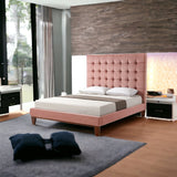 Blush Solid Wood Queen Tufted Upholstered Velvet Bed