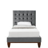 Gray Solid Wood Twin Tufted Upholstered Velvet Bed