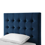 Navy Blue Solid Wood King Tufted Upholstered Velvet Bed