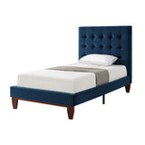 Navy Blue Solid Wood Twin Tufted Upholstered Velvet Bed