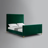 Hunter Green Solid Wood Queen Upholstered Velvet Bed