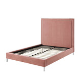 Blush Solid Wood Queen Upholstered Velvet Bed with Nailhead Trim