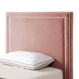 Blush Solid Wood Queen Upholstered Velvet Bed with Nailhead Trim