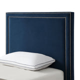 Navy Blue Solid Wood King Upholstered Velvet Bed with Nailhead Trim