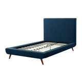 Denim Blue Solid Wood Twin Upholstered Linen Bed