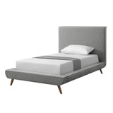 Gray Solid Wood Twin Upholstered Linen Bed