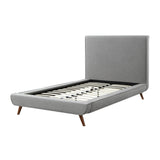 Gray Solid Wood Twin Upholstered Linen Bed