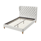 Cream Solid Wood Twin Tufted Upholstered Linen Bed