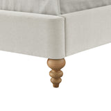 Cream Solid Wood Twin Tufted Upholstered Linen Bed