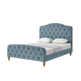 Light Blue Solid Wood King Tufted Upholstered Velvet Bed