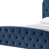 Light Blue Solid Wood King Tufted Upholstered Velvet Bed