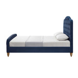 Navy Blue Solid Wood Twin Tufted Upholstered Velvet Bed