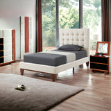 Beige Solid Wood Full Tufted Upholstered Linen Bed