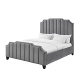 Gray Solid Wood Queen Tufted Upholstered Velvet Bed with Nailhead Trim