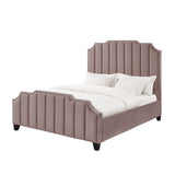 Pink Solid Wood King Tufted Upholstered Velvet Bed with Nailhead Trim