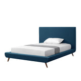 Denim Blue Solid Wood Full Upholstered Linen Bed