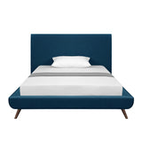 Denim Blue Solid Wood Full Upholstered Linen Bed