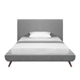 Gray Solid Wood Full Upholstered Linen Bed