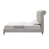 Gray Solid Wood King Tufted Upholstered Linen Bed with Nailhead Trim