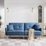 85" Beige Polyester Blend and Silver Convertible Futon Sleeper Sofa and Toss Pillows