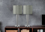 Set of Two 24" Silver Metal Candlestick USB Table Lamps With Gray Drum Shades