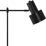 19" Black Metal Round USB Table Lamp With Ivory Drum Shade