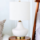 14" Gold and White Ceramic Urn Table Lamp With White Drum Shade