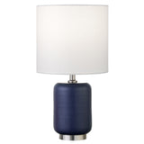 15" Blue and Silver Ceramic Cylinder Table Lamp With White Drum Shade