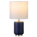 15" Blue and Silver Ceramic Cylinder Table Lamp With White Drum Shade