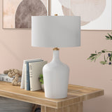 15" White and Silver Ceramic Cylinder Table Lamp With White Drum Shade