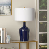 25" Black Glass Urn Table Lamp With White Drum Shade