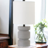 14" Gray Concrete Geometric Table Lamp With White Drum Shade