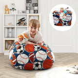 32" Blue and White Microfiber Round Sports Pouf Cover