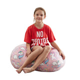 32" Light Pink Microfiber Round Unicorn Pouf Cover