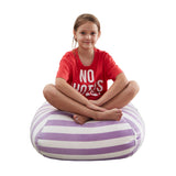 32" Purple and White Microfiber Round Striped Pouf Cover