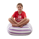 32" Purple and White Microfiber Round Striped Pouf Cover