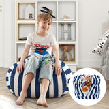 32" Blue and White Microfiber Round Striped Pouf Cover