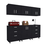 28" Black Wall mounted Accent Cabinet With Six Shelves And Three Drawers