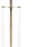 23" Clear Metal Cylinder USB Table Lamp With White Empire Shade