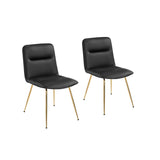 Set of Two Tufted Black And Gold Upholstered Faux Leather Dining Side Chairs