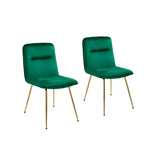 Set of Two Tufted Green And Gold Upholstered Velvet Dining Side Chairs