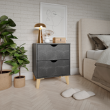 24" White Two Drawer Faux Wood Nightstand