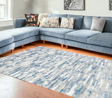 10' Blue and Off White Abstract Washable Non Skid Runner Area Rug