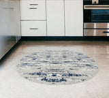 4' Navy Blue Round Abstract Washable Non Skid Area Rug