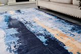 4' x 6' Blue and Yellow Abstract Printed Washable Non Skid Area Rug