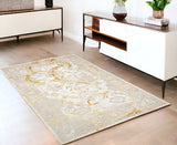 4' x 6' Gold Abstract Area Rug