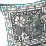 Set of Two 16" X 16" Black and Gray Peacock Blown Seam Floral Indoor Outdoor Throw Pillow