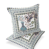 Set of Two 16" X 16" Gray and White Peacock Blown Seam Floral Indoor Outdoor Throw Pillow