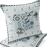 Set of Two 16" X 16" Gray and White Peacock Blown Seam Floral Indoor Outdoor Throw Pillow